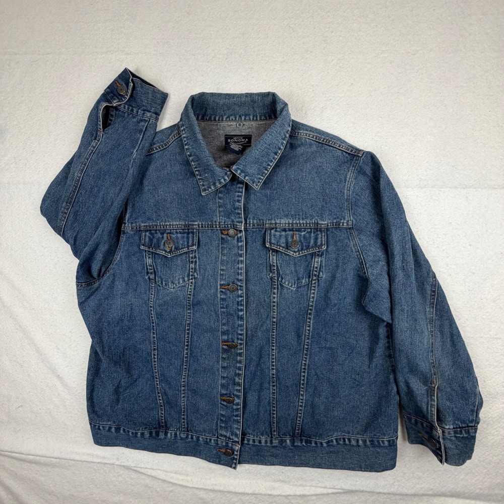 Sonoma Jean Company Denim Jacket Womens 3X Blue Cotton Trucker Button Up Coat
